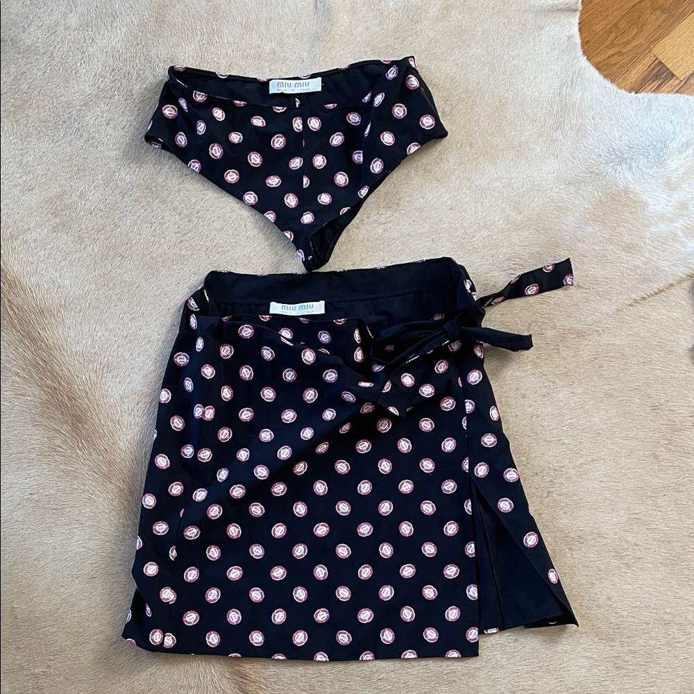 Miu Miu Y2K CASINO chip Black Two-Piece Logo Skirt Set